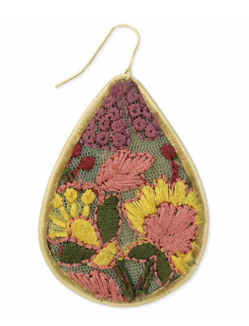 Mesh Pink Flower Embroidered Elegance Earring