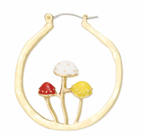 Mushroom Party Gold Hoop Earrings