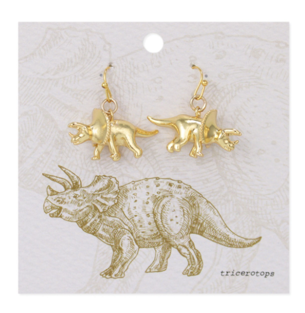 Prehistoric Times Gold Triceratops Earrings