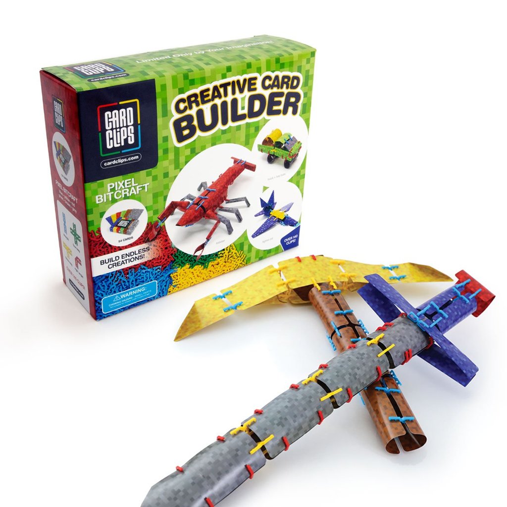 Green box says Creative Card Builder and shows different objects that can be created with the kit