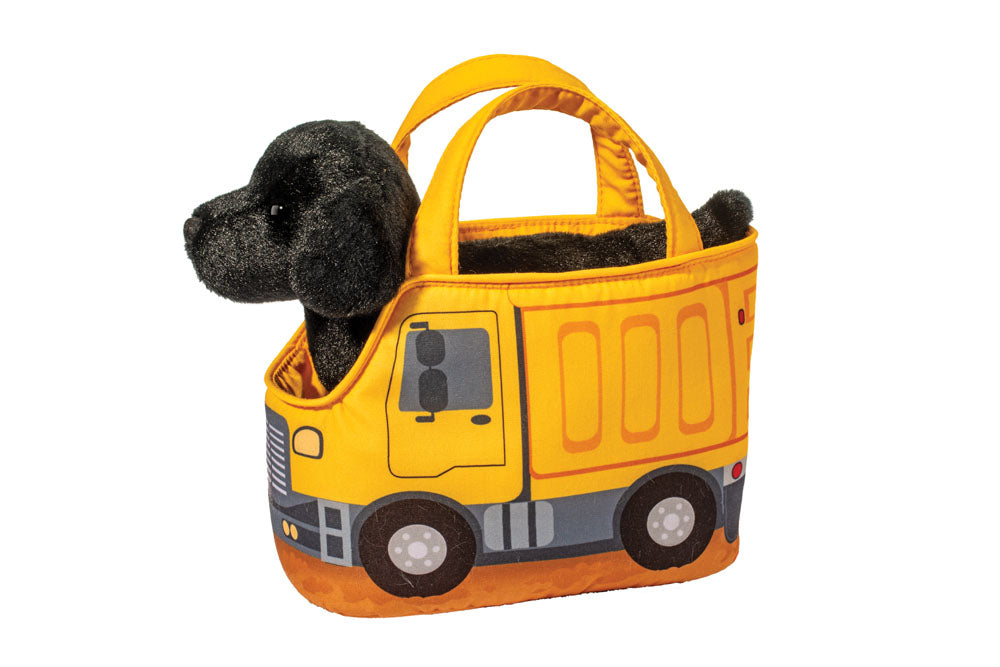 Construction Truck Pet Sak with Black Lab