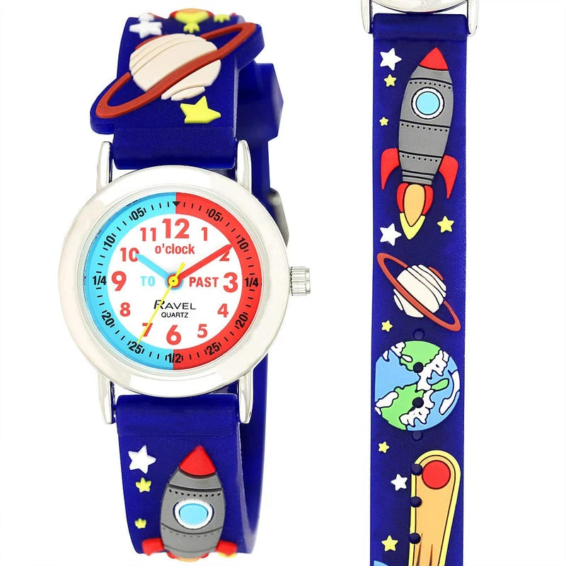 Solo Time Watch: Dark Blue Band with Planets & Spaceships
