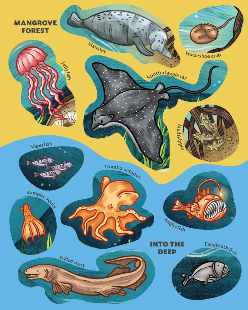 Creatures of the Ocean Sticker Poster