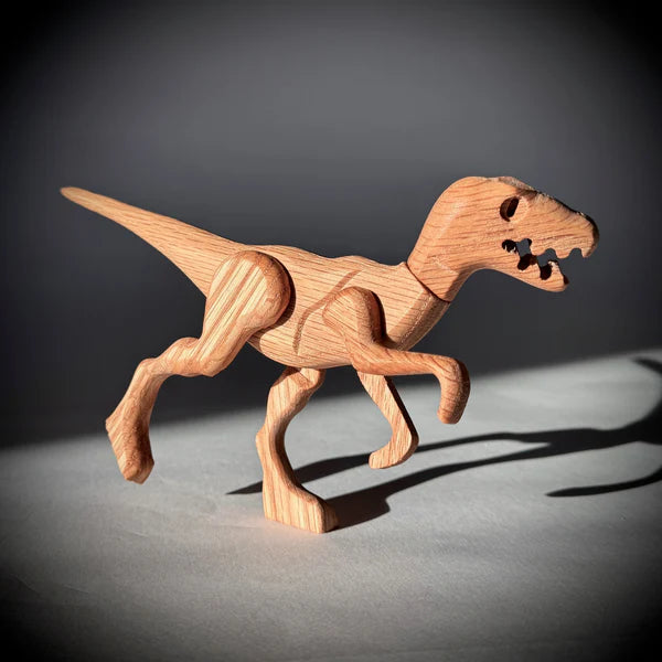 Wooden Velociraptor Dinosaur with Magnetic Joints