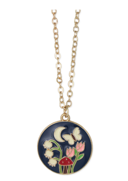 Evening Garden Round Enamel Gold Necklace
