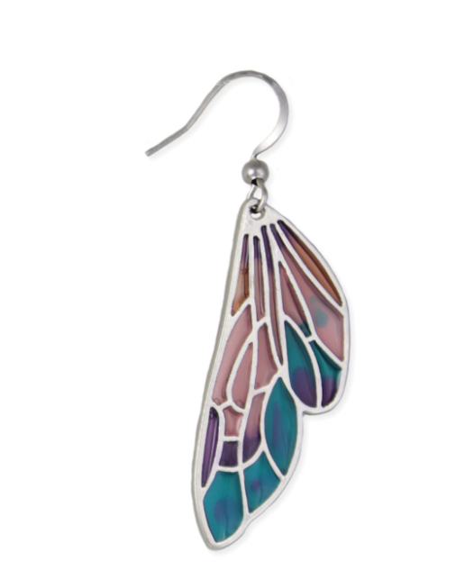 Silver Stained Glass Look Butterfly Wing Earrings