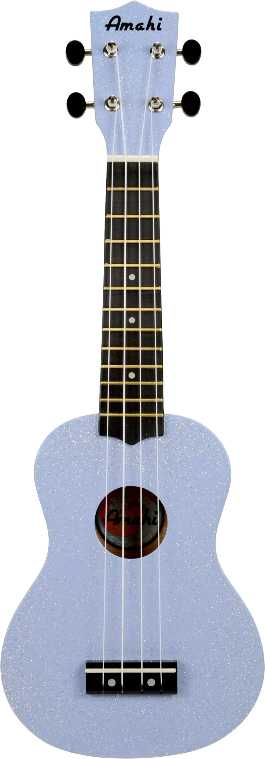 Ukulele with Moonbeam Blue Glitter Design