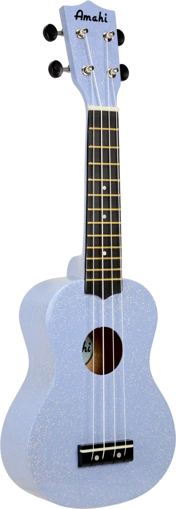 Ukulele with Moonbeam Blue Glitter Design