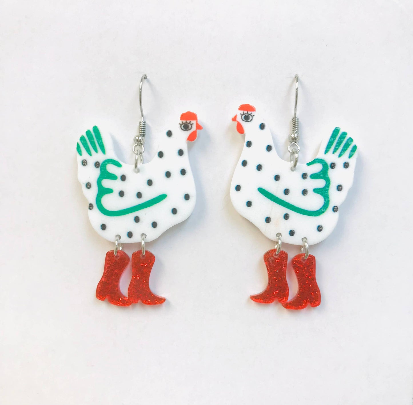 Acrylic Hen Wearing Boots Earrings
