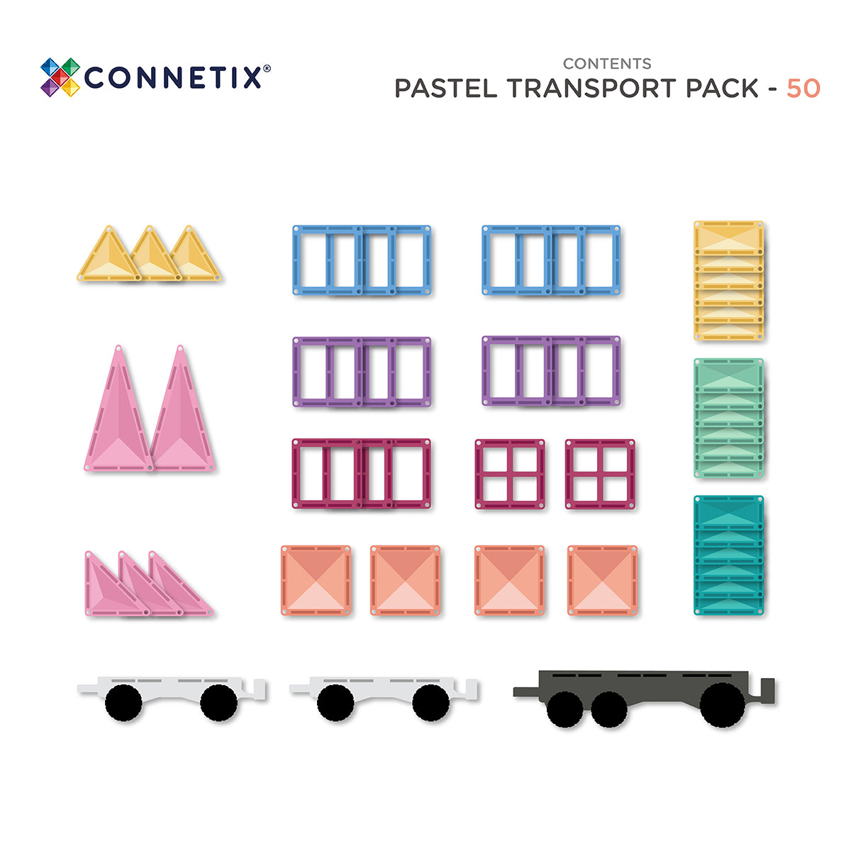 Connetix Pastel Transport Pack, 50 pieces